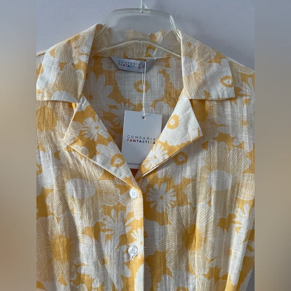 Compania Fantastica Yellow Floral Button Midi Shirt Belted Dress XS NWT - Picture 6 of 10